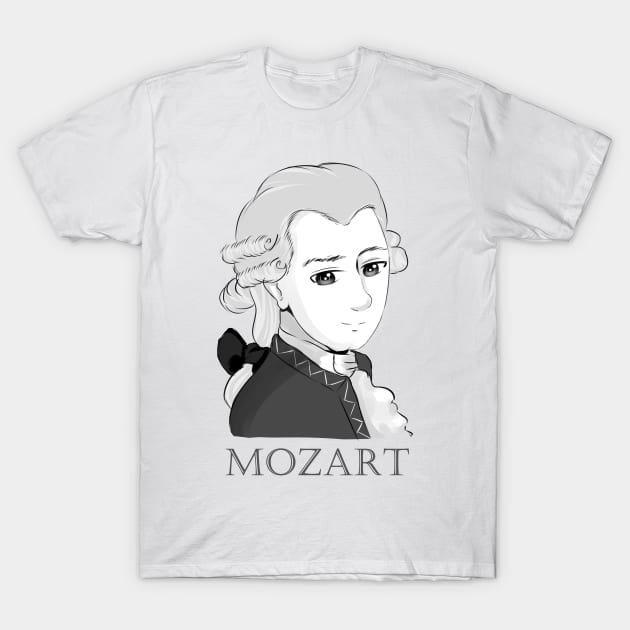 Wolfgang Amadeus Mozart: Cartoon in black and white T-Shirt by Bach4you